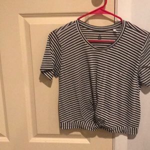 Twist front black and white stripe shirt